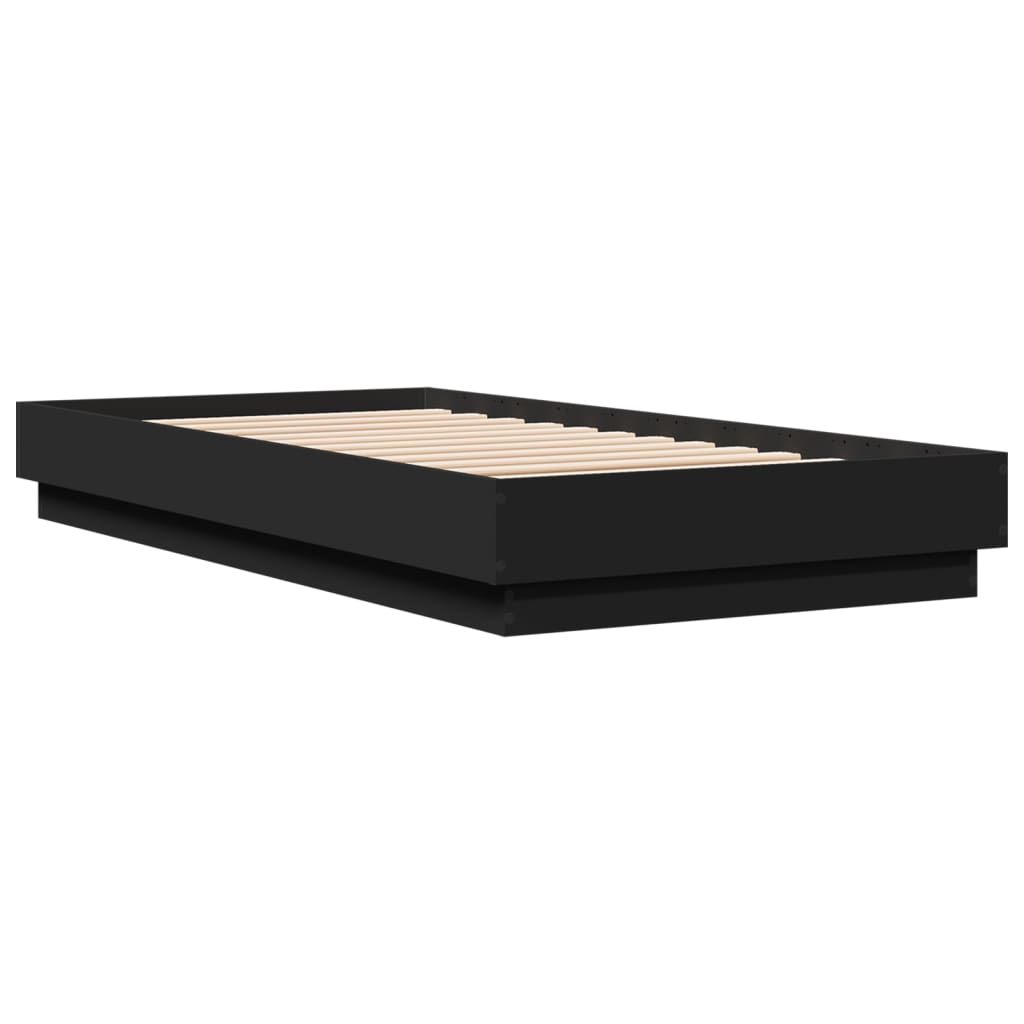 Estrutura de cama com luzes LED 75x190 cm preto