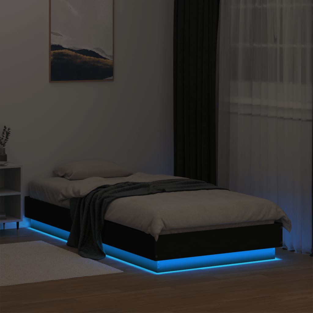 Estrutura de cama com luzes LED 75x190 cm preto