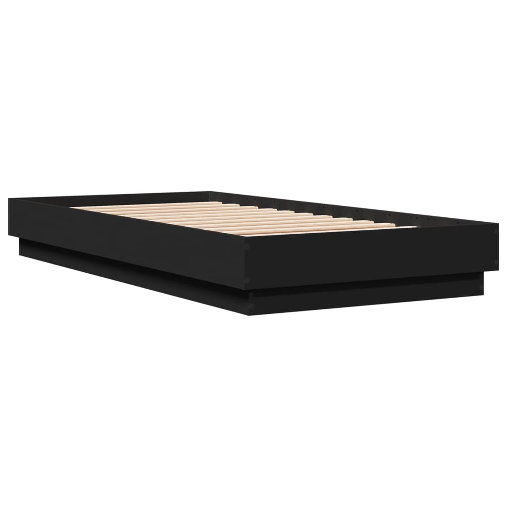 Estrutura de cama com luzes LED 75x190 cm preto