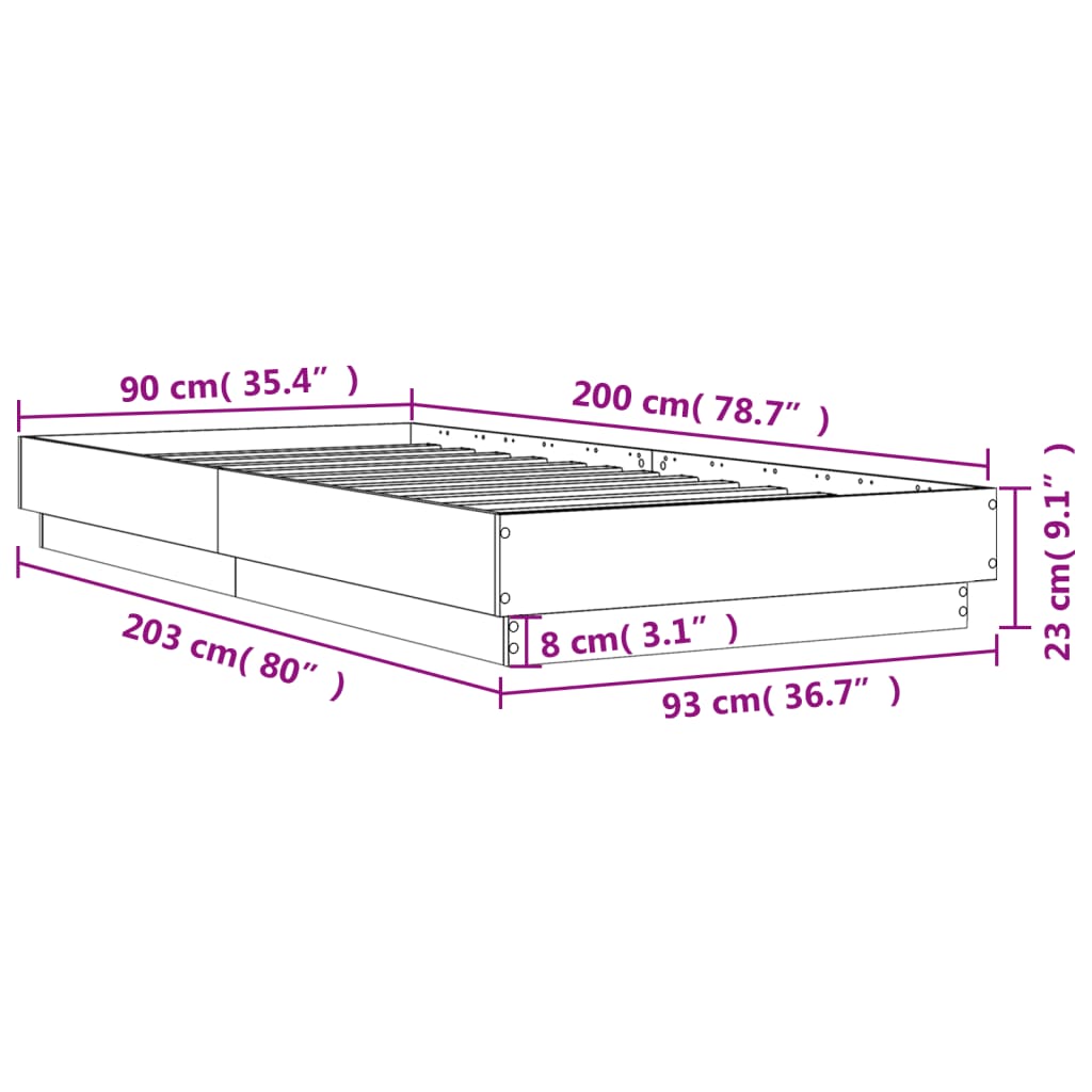 Estrutura de cama 90x200 cm derivados de madeira branco