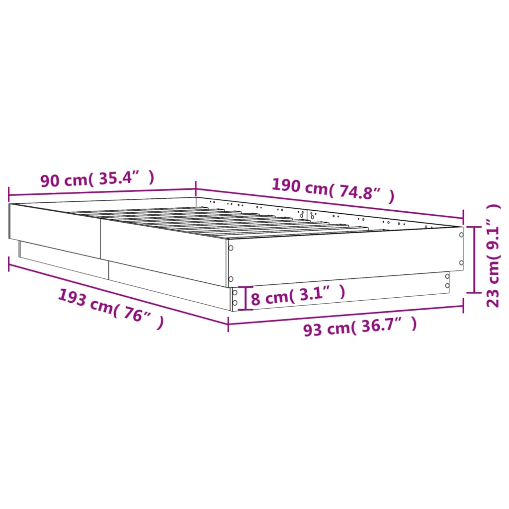 Estrutura de cama 90x190 cm derivados de madeira cinza cimento