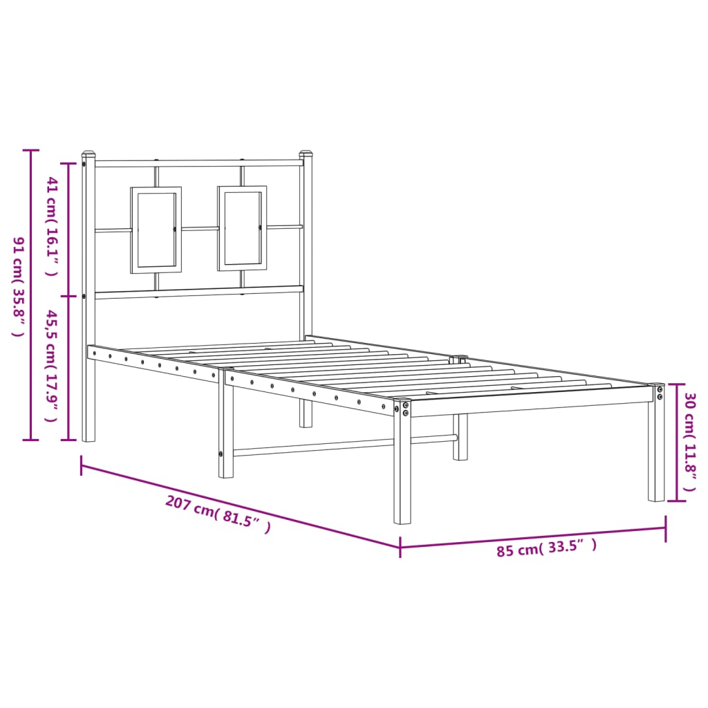 Estrutura de cama com cabeceira 80x200 cm metal preto