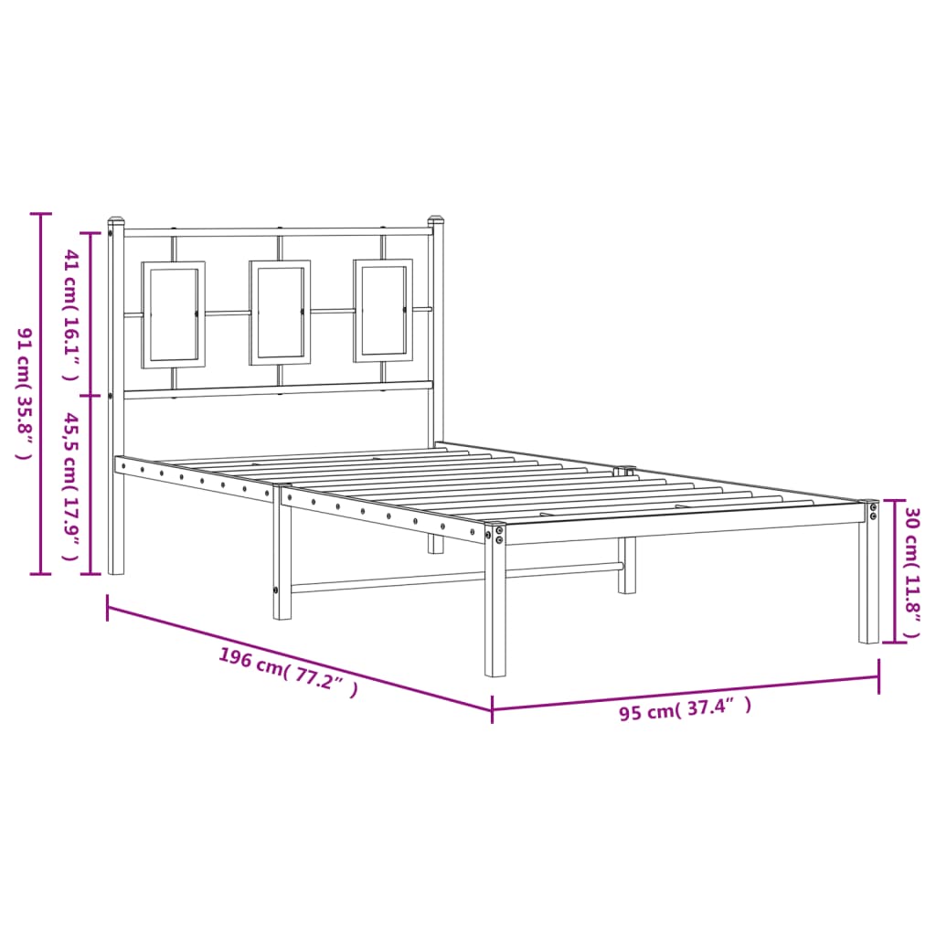 Estrutura de cama com cabeceira 90x190 cm metal preto