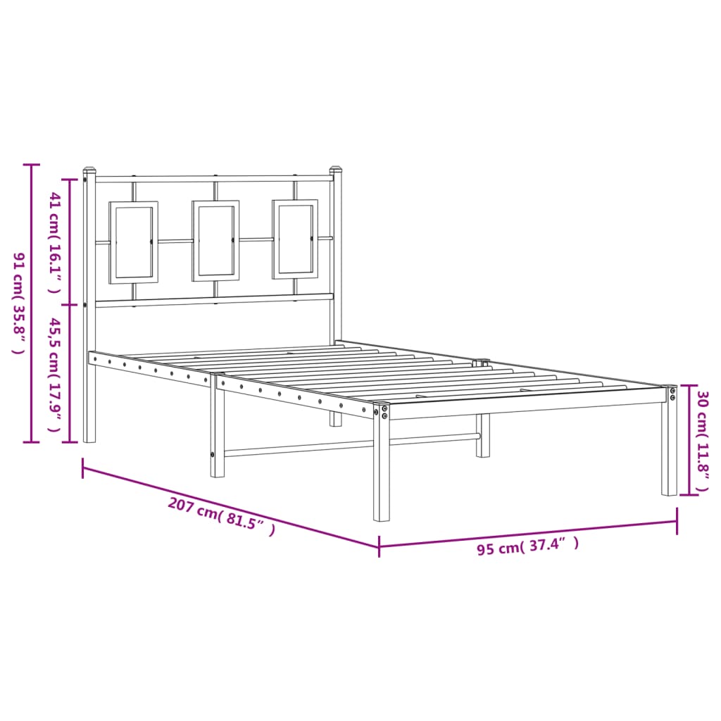 Estrutura de cama com cabeceira 90x200 cm metal preto