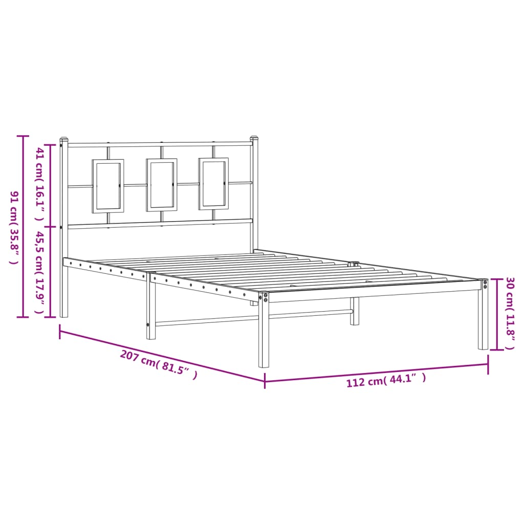 Estrutura de cama com cabeceira 107x203 cm metal preto