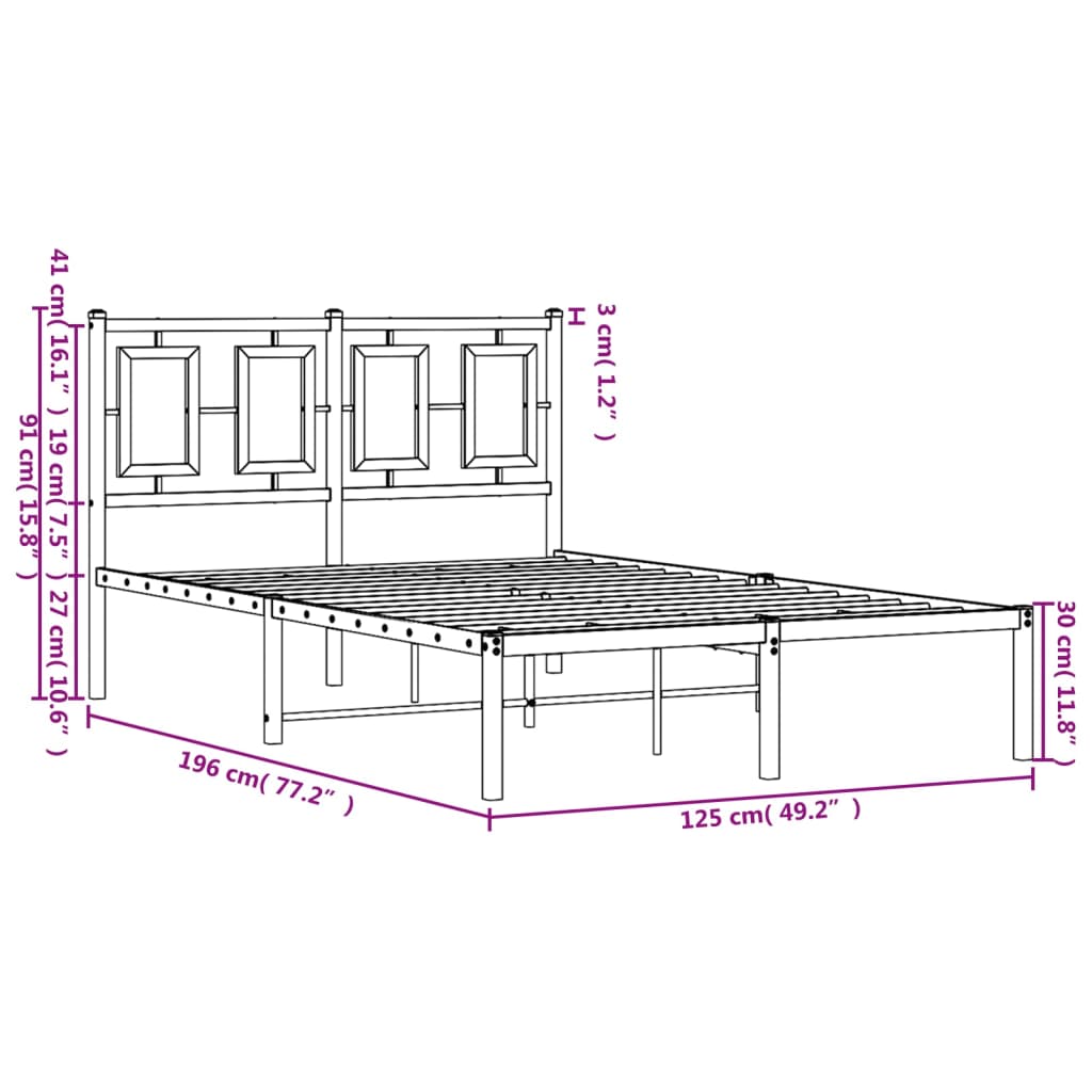 Estrutura de cama com cabeceira 120x190 cm metal preto