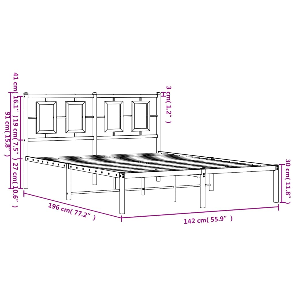 Estrutura de cama com cabeceira 135x190 cm metal preto