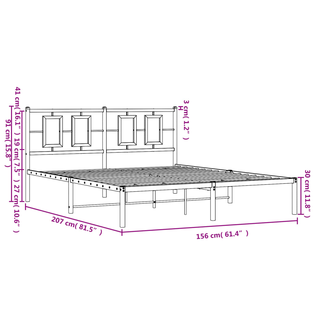 Estrutura de cama em metal com cabeceira 150x200 cm preto