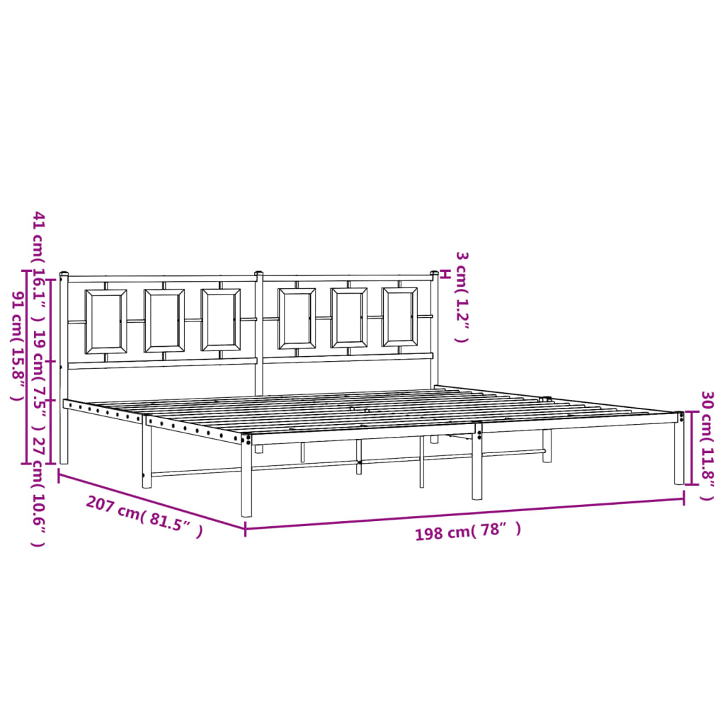 Estrutura de cama com cabeceira 193x203 cm metal preto