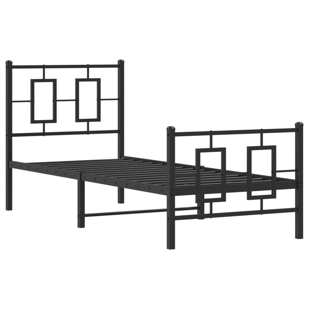 Estrutura de cama com cabeceira e pés 75x190 cm metal preto