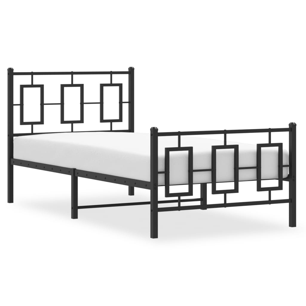 Estrutura de cama com cabeceira e pés 90x190 cm metal preto