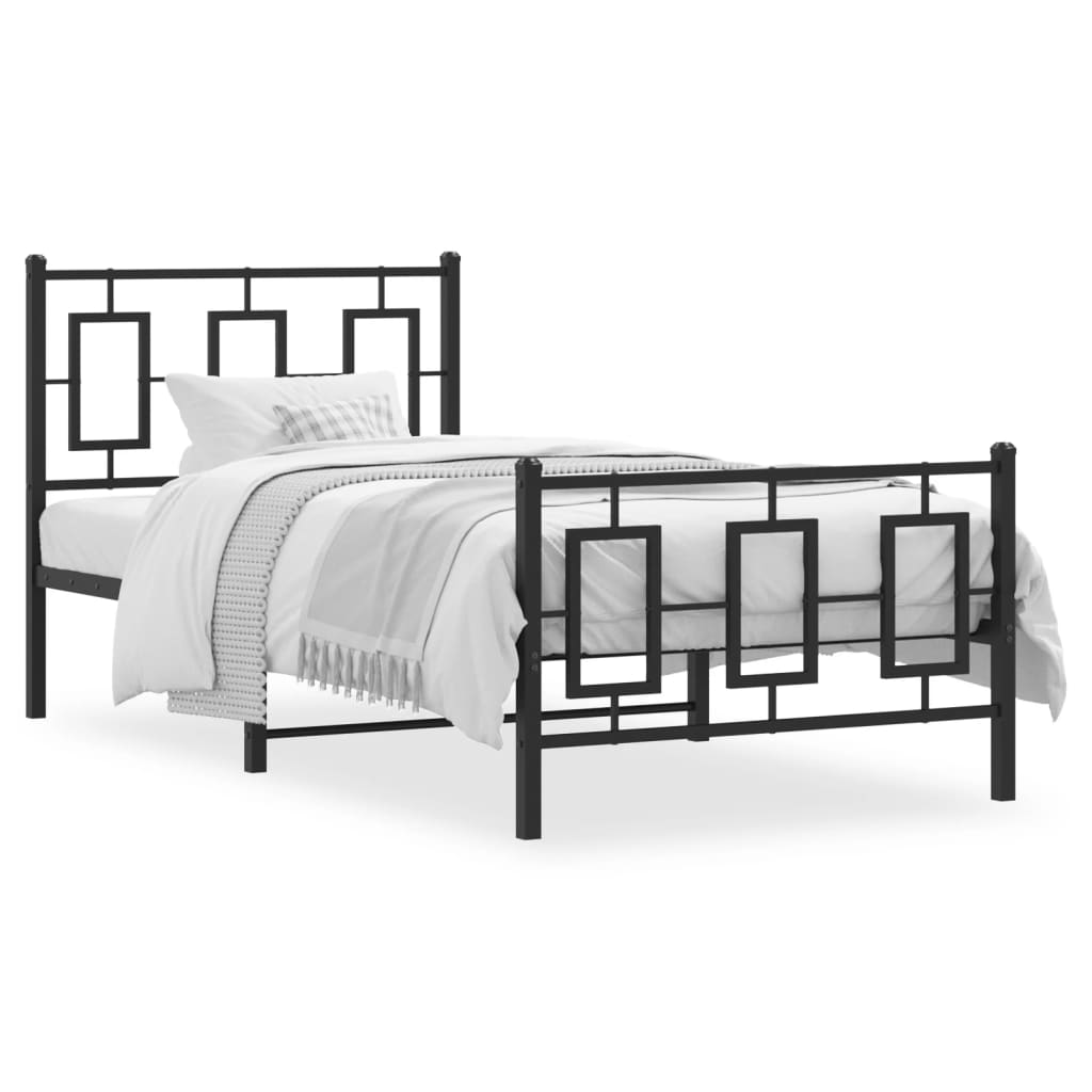 Estrutura de cama com cabeceira e pés 90x190 cm metal preto