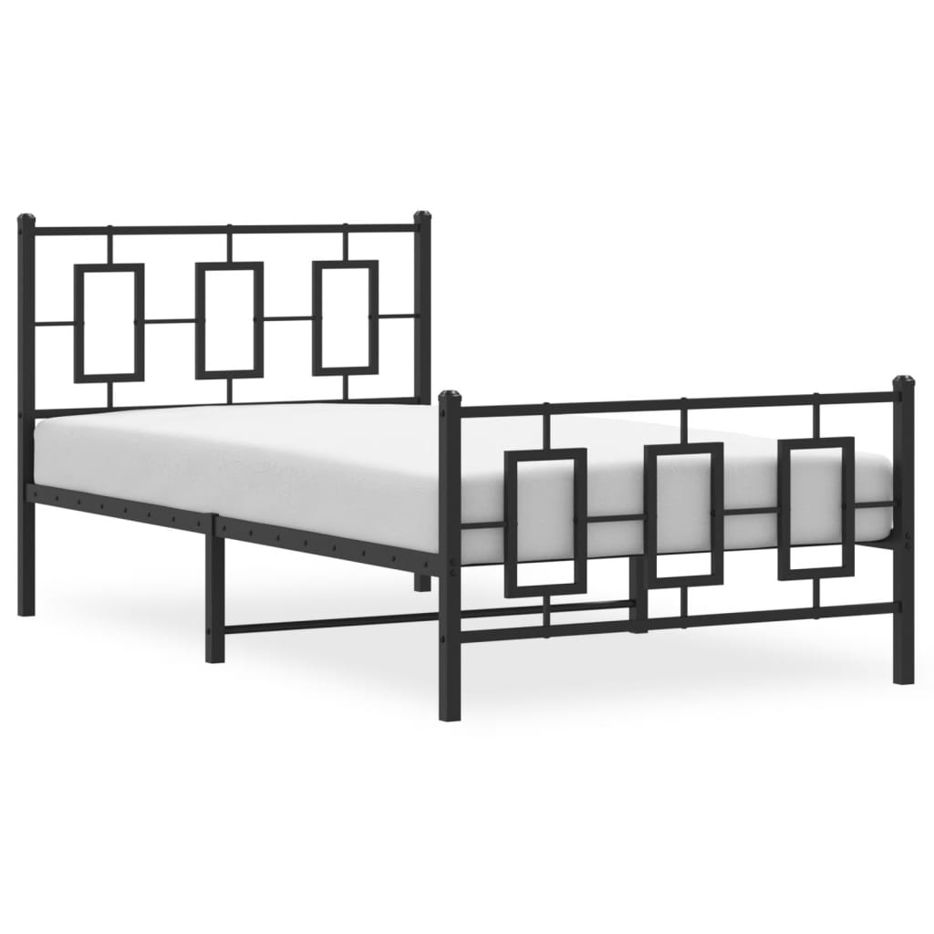 Estrutura de cama com cabeceira e pés 100x190 cm metal preto