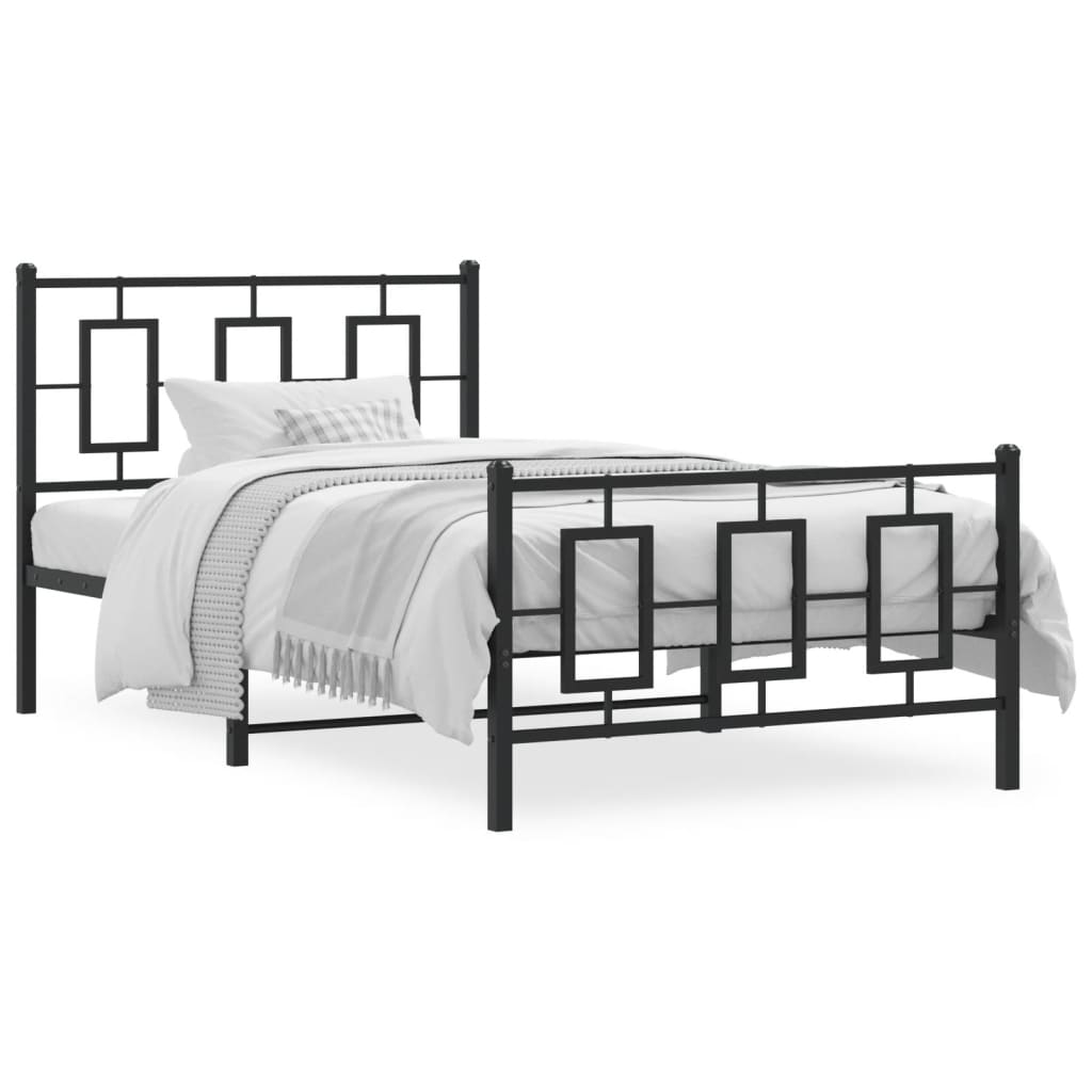 Estrutura de cama com cabeceira e pés 100x190 cm metal preto