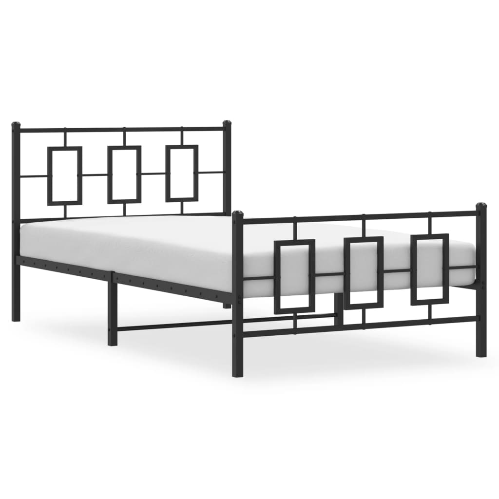 Estrutura de cama com cabeceira e pés 107x203 cm metal preto