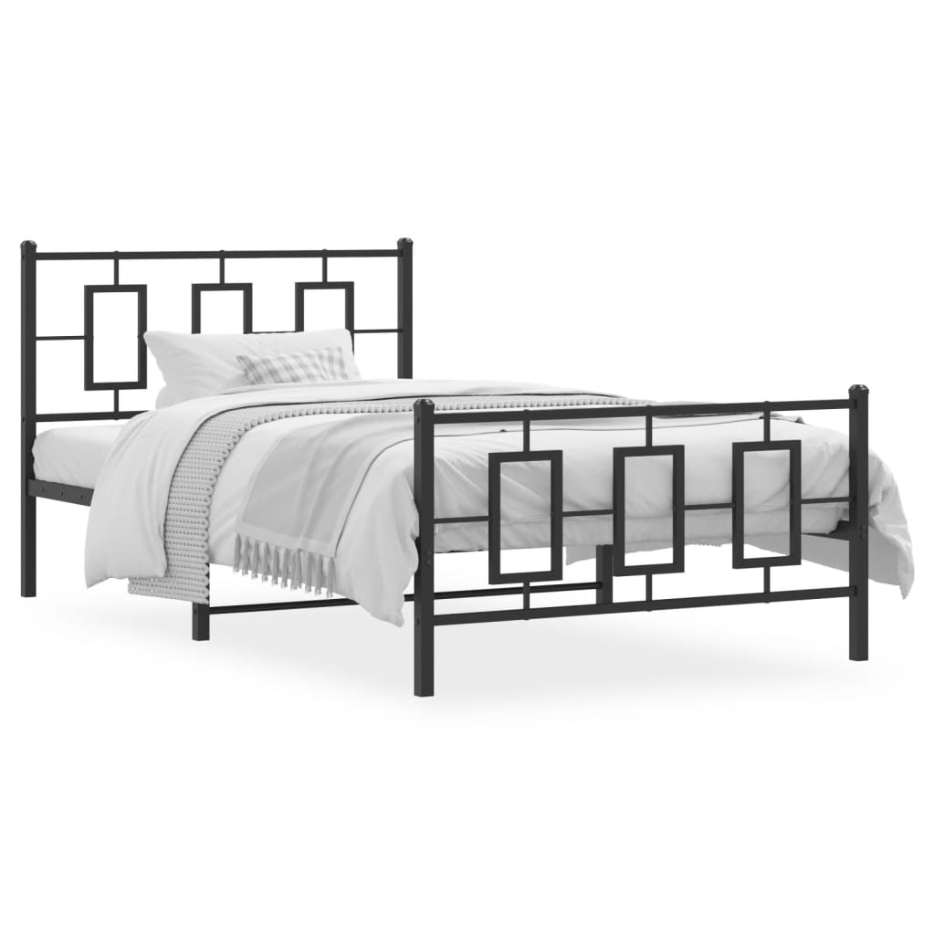 Estrutura de cama com cabeceira e pés 107x203 cm metal preto