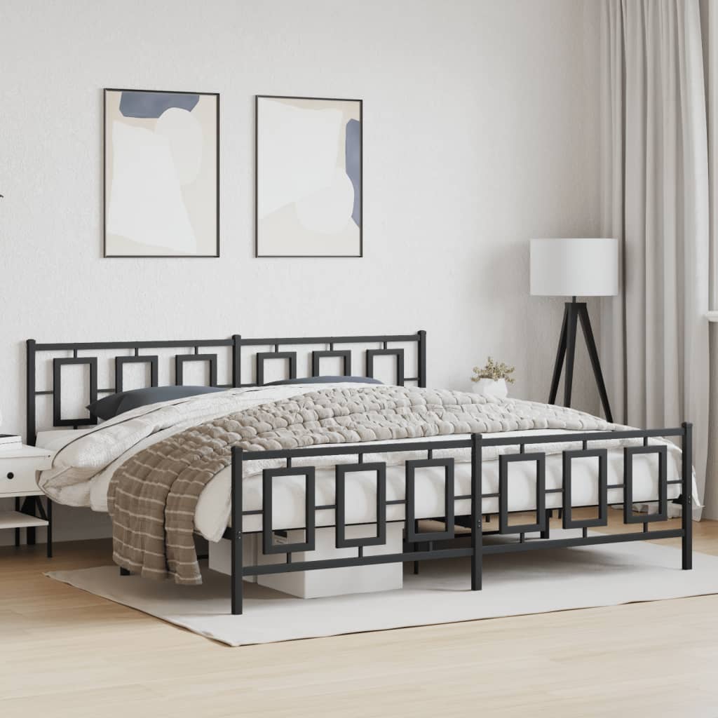 Estrutura de cama com cabeceira e pés 200x200 cm metal preto