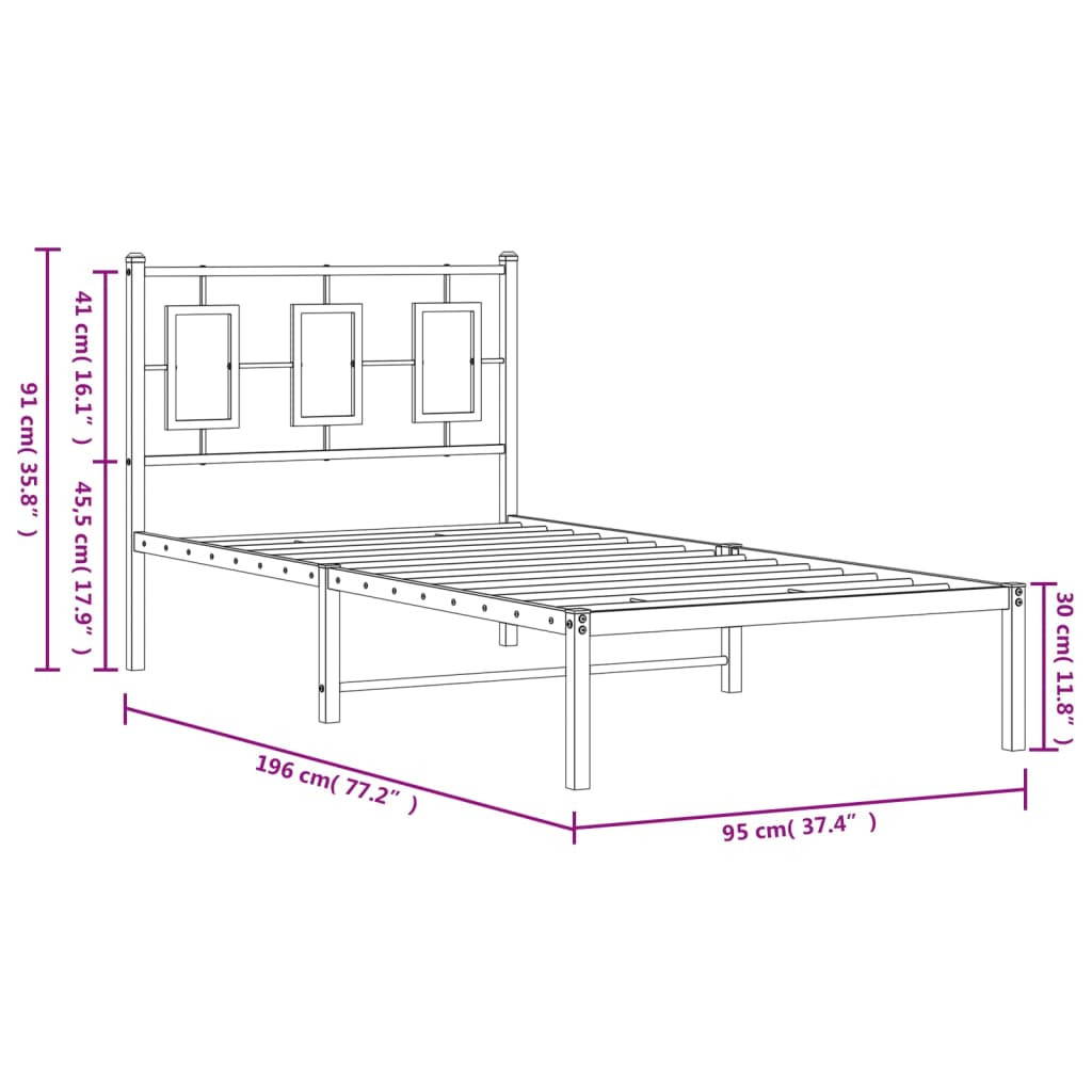 Estrutura de cama com cabeceira 90x190 cm metal branco