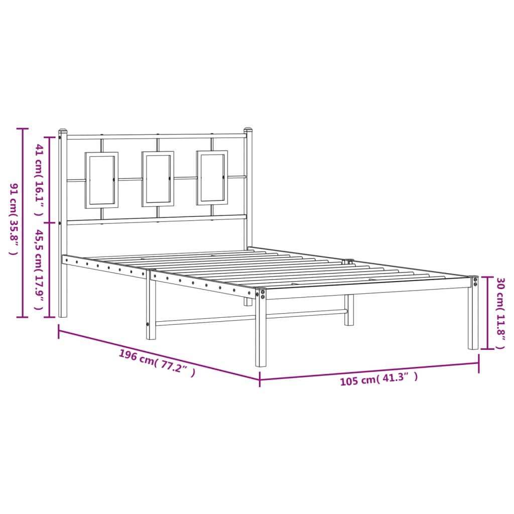 Estrutura de cama com cabeceira 100x190 cm metal branco