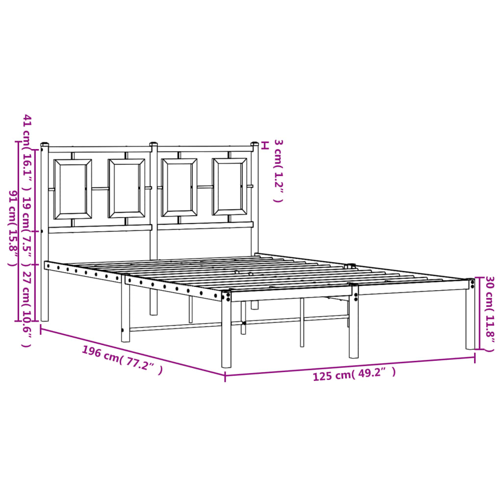 Estrutura de cama com cabeceira 120x190 cm metal branco