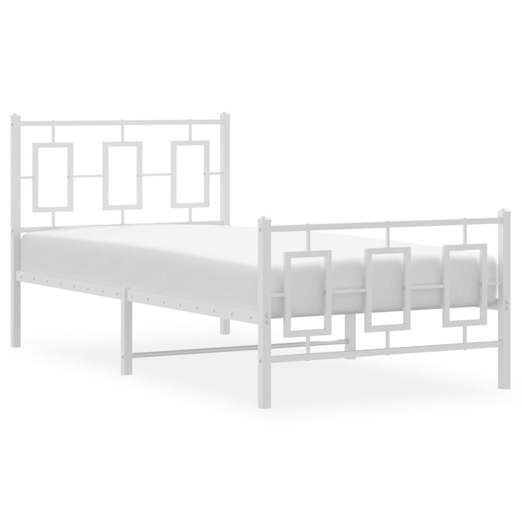 Estrutura de cama com cabeceira e pés 90x190 cm metal branco