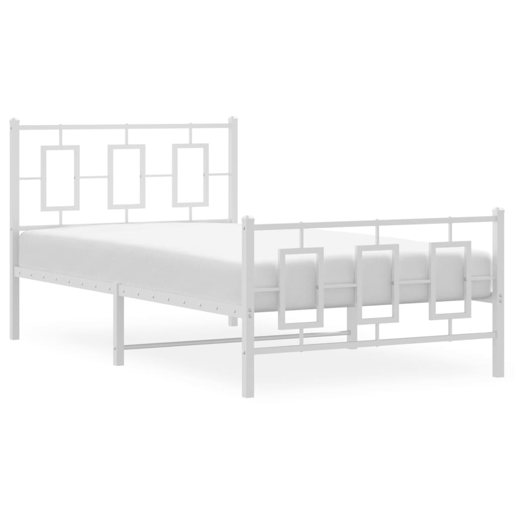 Estrutura de cama com cabeceira e pés 100x190 cm metal branco