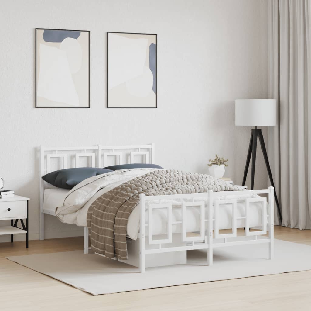 Estrutura de cama com cabeceira e pés 120x190 cm metal branco