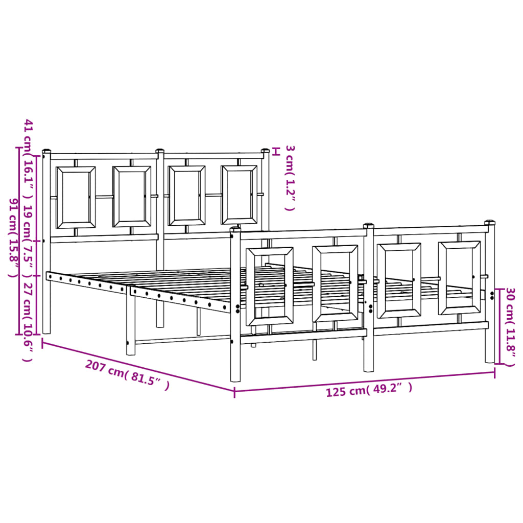 Estrutura de cama com cabeceira e pés 120x200 cm metal branco