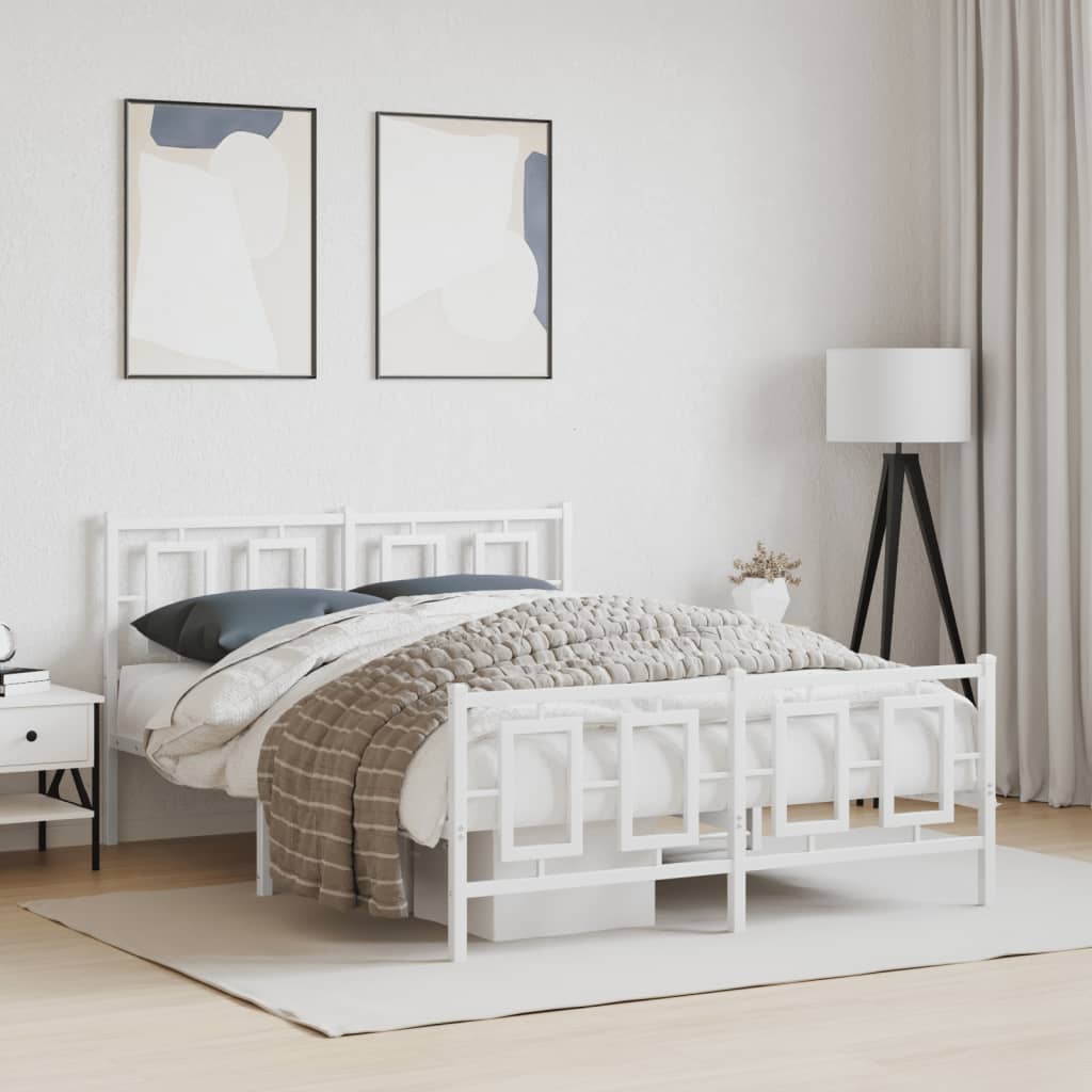 Estrutura de cama com cabeceira e pés 135x190 cm metal branco