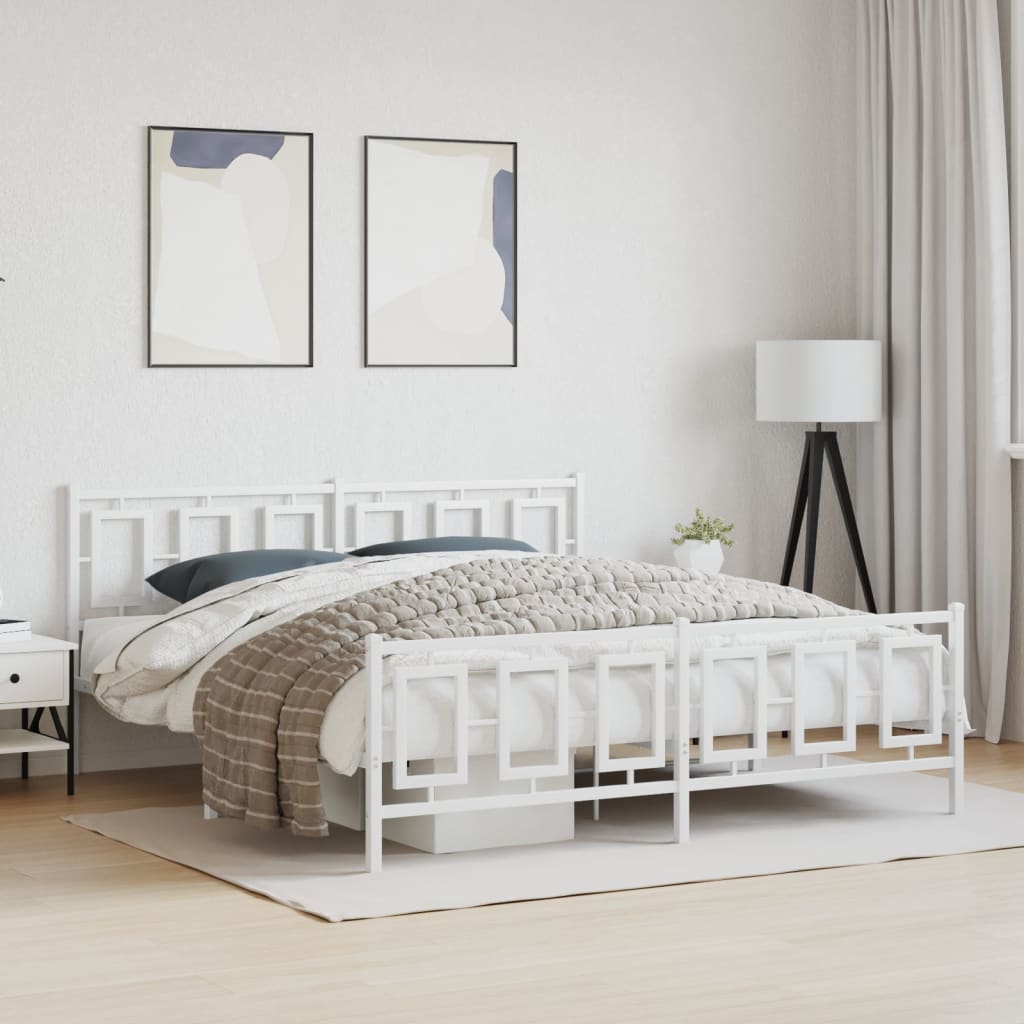 Estrutura de cama com cabeceira e pés 180x200 cm metal branco