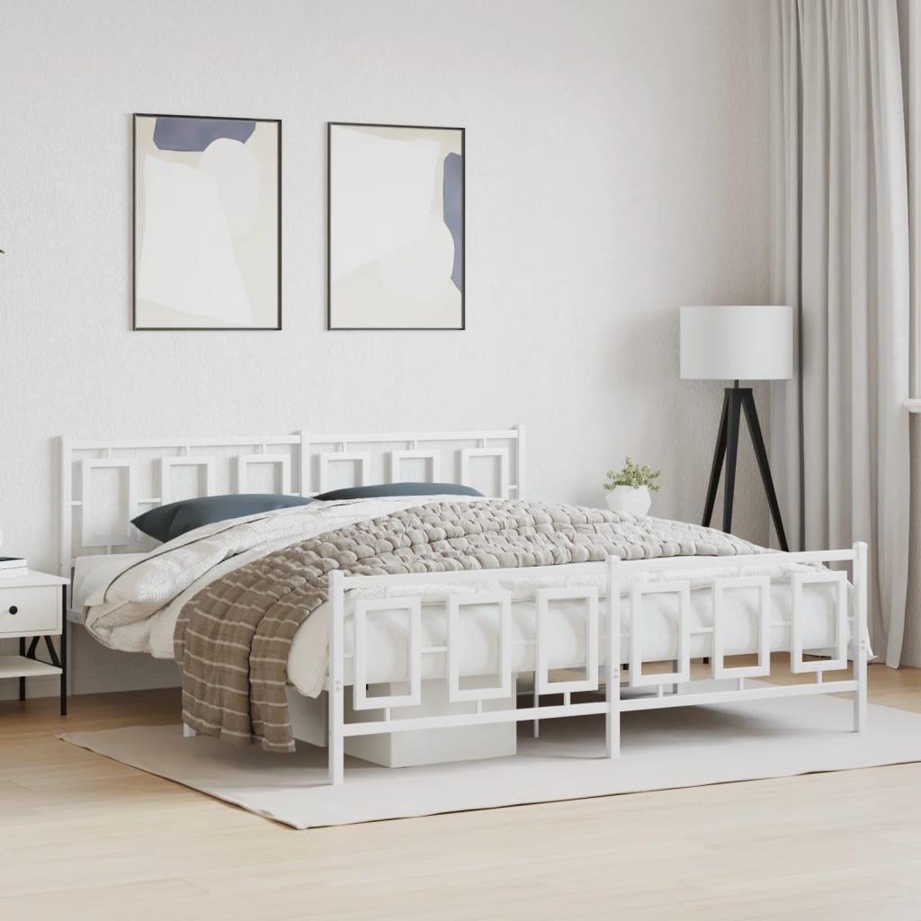 Estrutura de cama com cabeceira e pés 183x213 cm metal branco