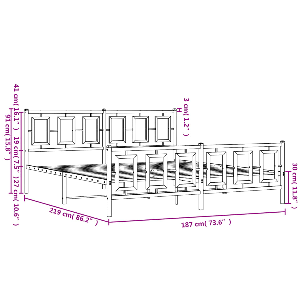 Estrutura de cama com cabeceira e pés 183x213 cm metal branco