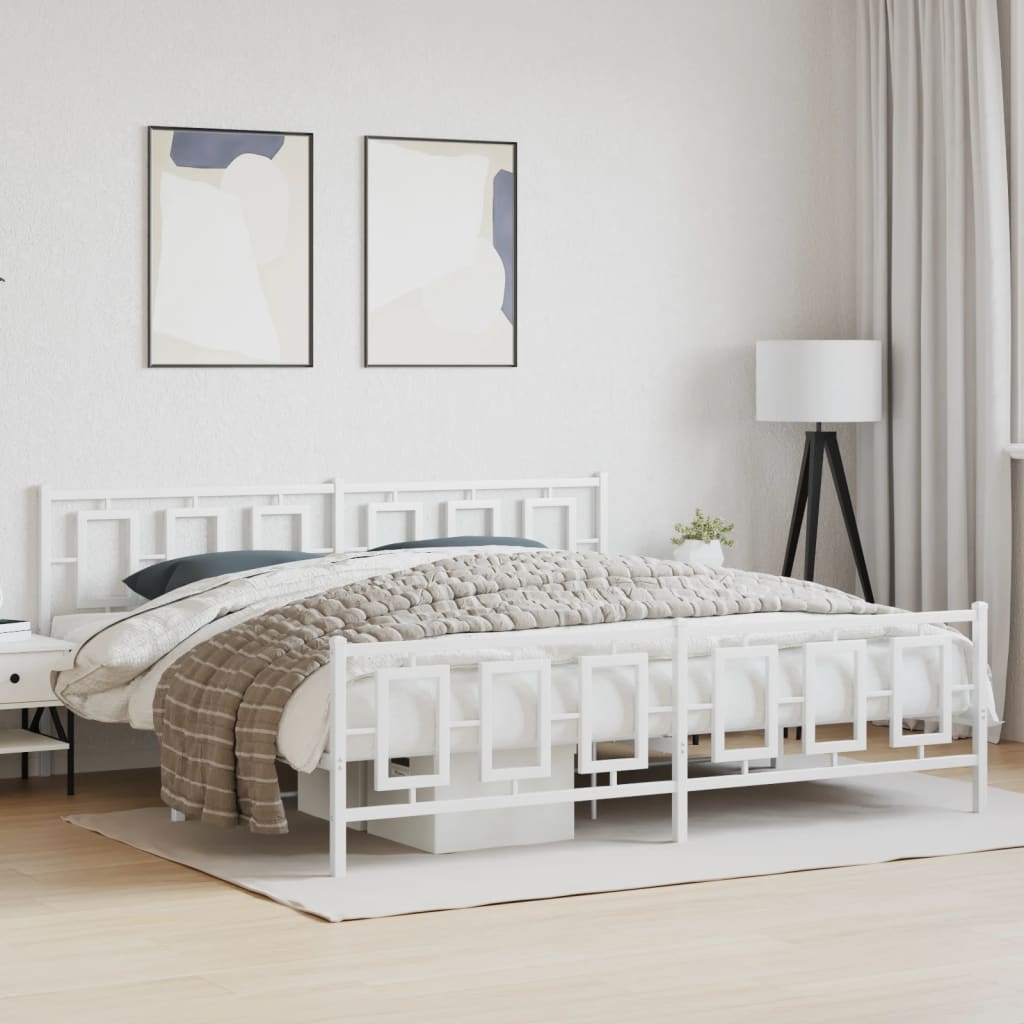 Estrutura de cama com cabeceira e pés 193x203 cm metal branco