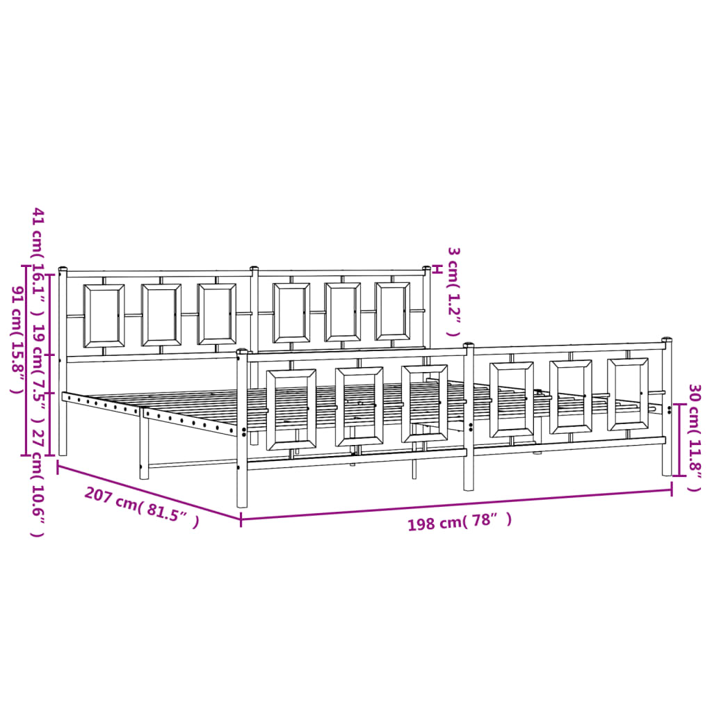 Estrutura de cama com cabeceira e pés 193x203 cm metal branco