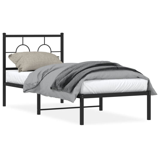 Estrutura de cama com cabeceira 75x190 cm metal preto