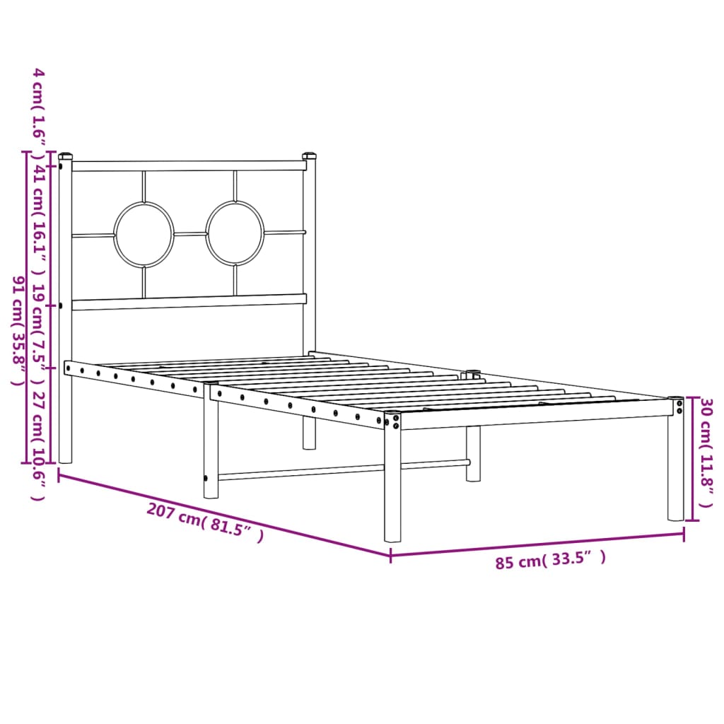 Estrutura de cama com cabeceira 80x200 cm metal preto