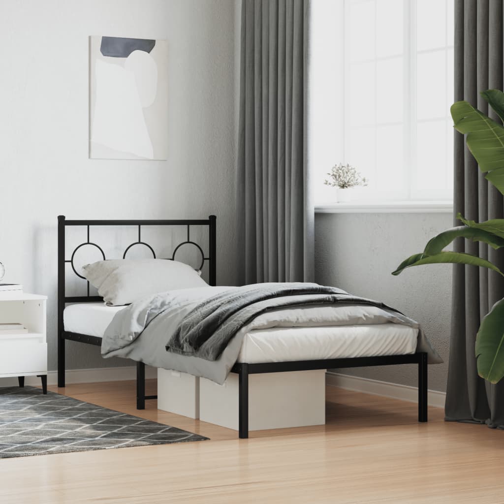 Estrutura de cama com cabeceira 90x190 cm metal preto