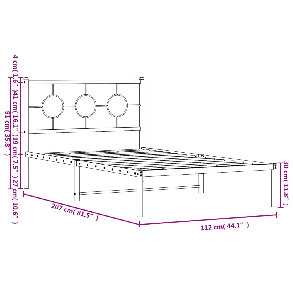 Estrutura de cama com cabeceira 107x203 cm metal preto