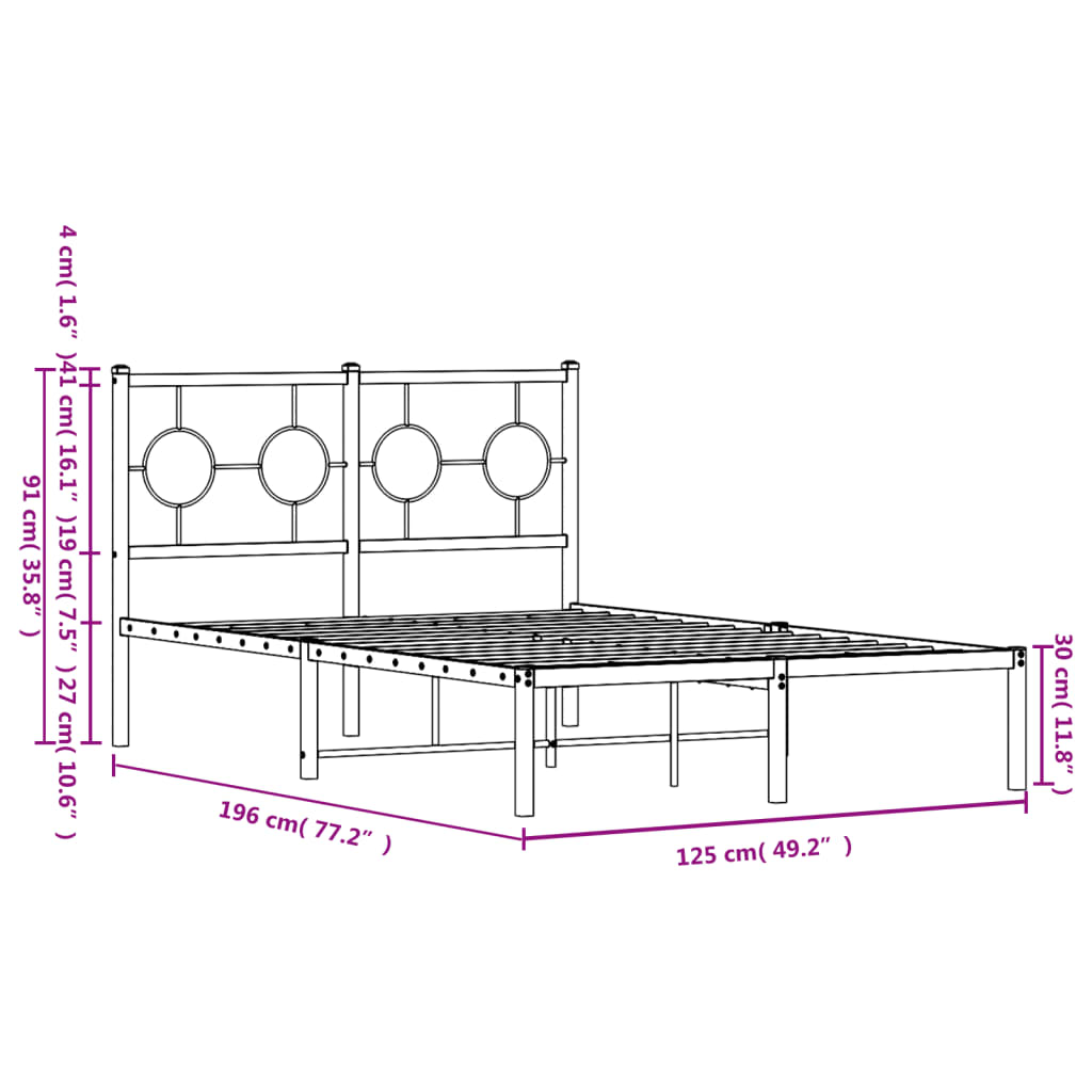 Estrutura de cama com cabeceira 120x190 cm metal preto