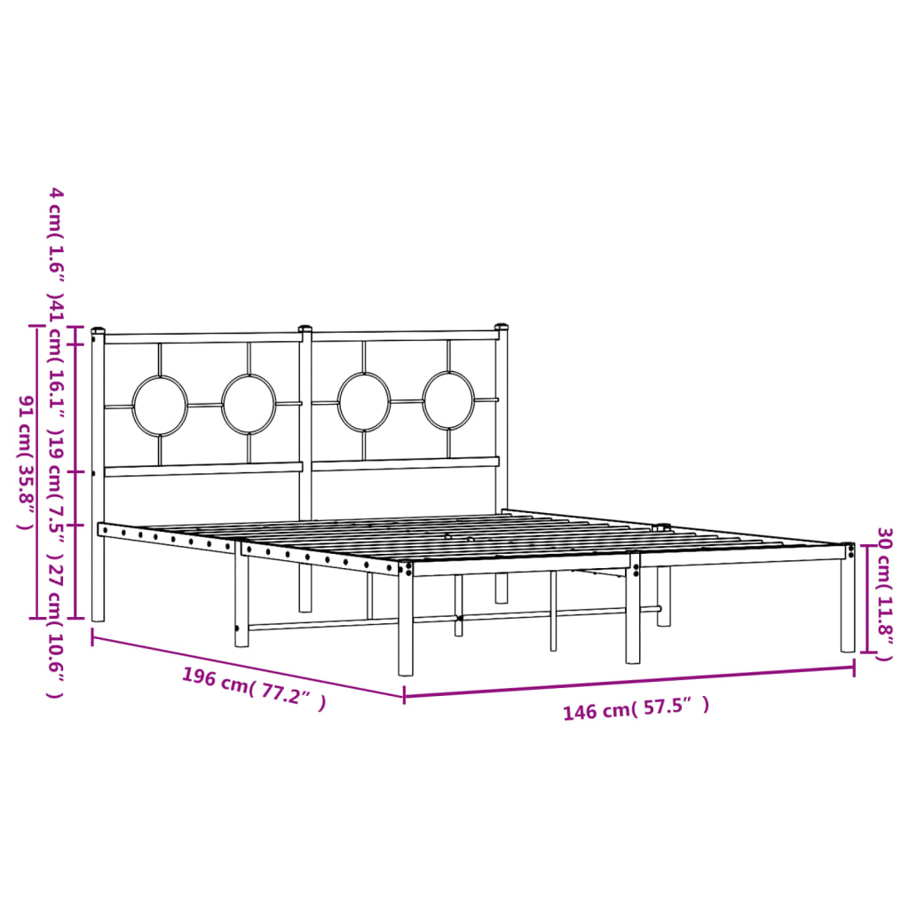 Estrutura de cama com cabeceira 140x190 cm metal preto