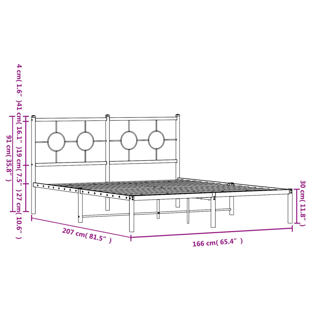 Estrutura de cama com cabeceira 160x200 cm metal preto