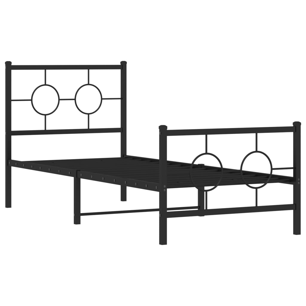 Estrutura de cama com cabeceira e pés 75x190 cm metal preto