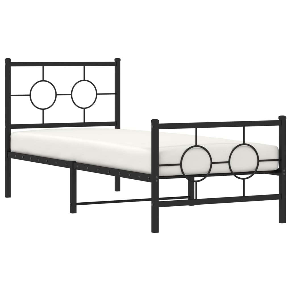 Estrutura de cama com cabeceira e pés 75x190 cm metal preto