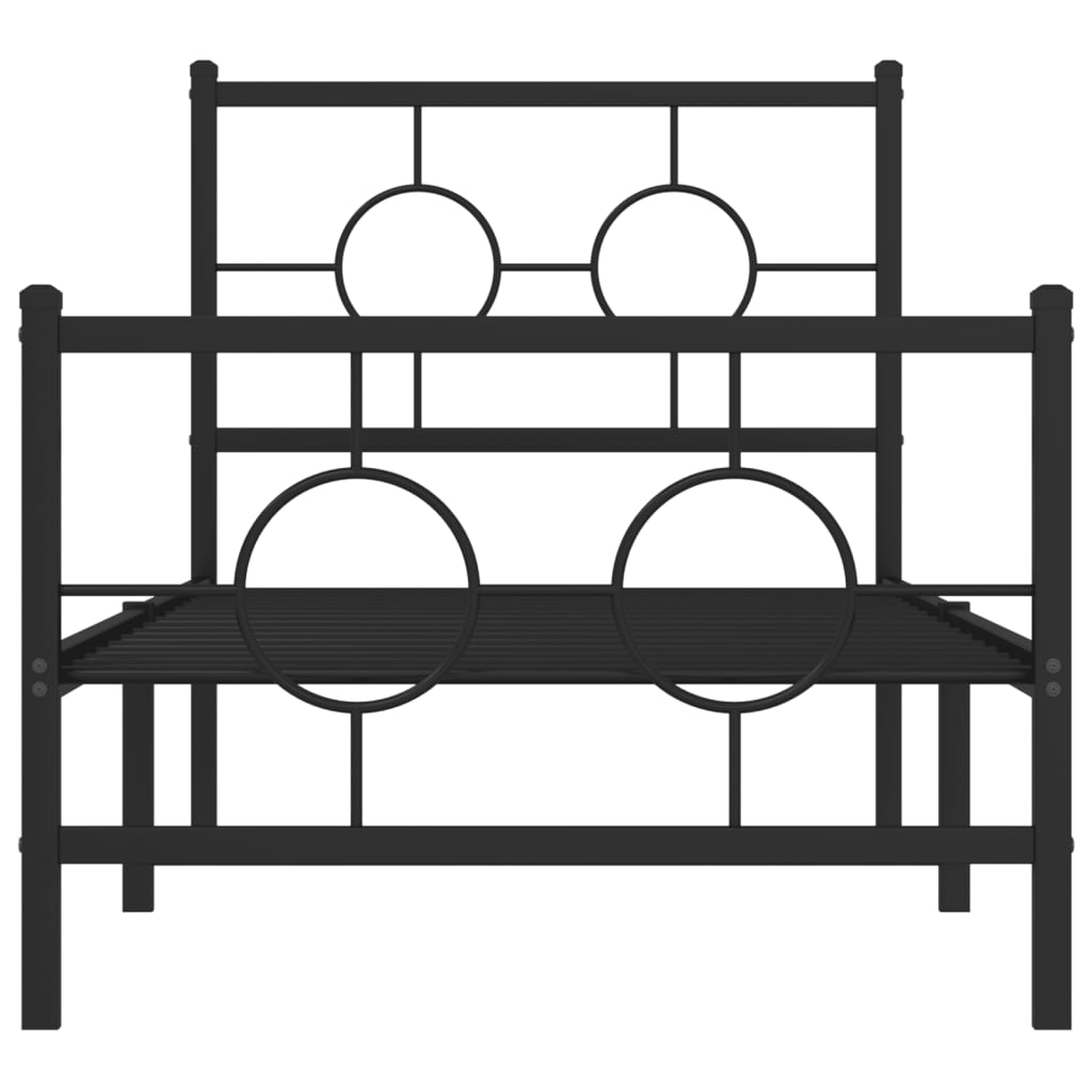 Estrutura de cama com cabeceira e pés 75x190 cm metal preto