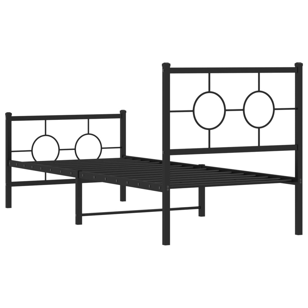 Estrutura de cama com cabeceira e pés 75x190 cm metal preto