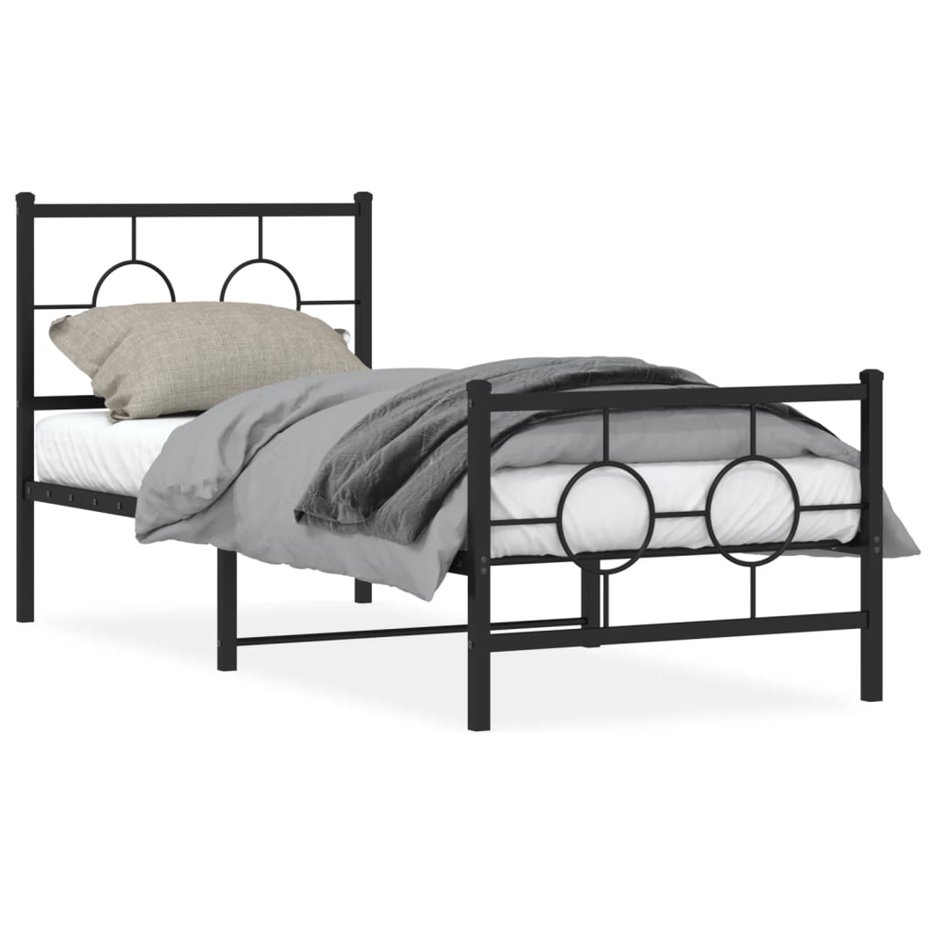 Estrutura de cama com cabeceira e pés 75x190 cm metal preto