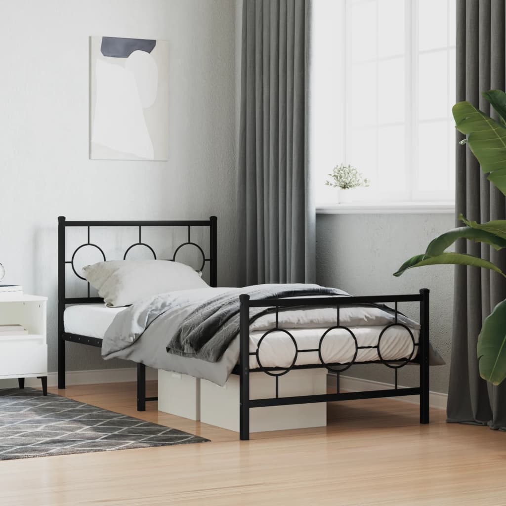 Estrutura de cama com cabeceira e pés 90x190 cm metal preto