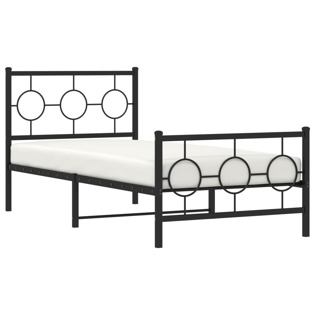 Estrutura de cama com cabeceira e pés 90x190 cm metal preto