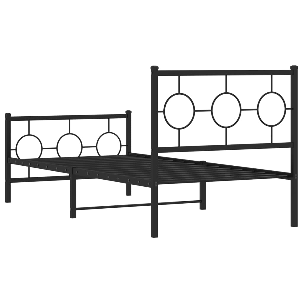 Estrutura de cama com cabeceira e pés 90x190 cm metal preto