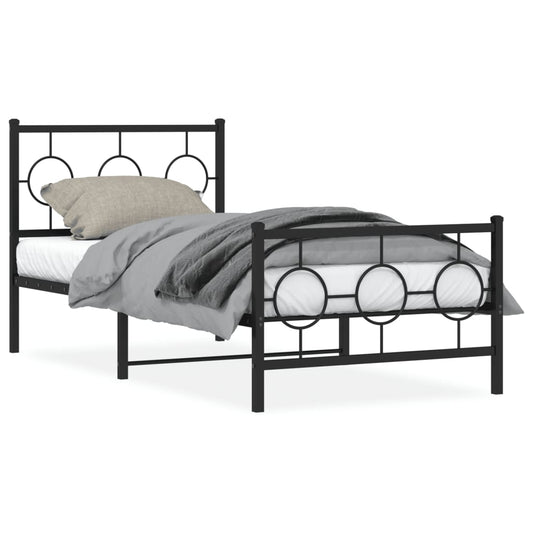 Estrutura de cama com cabeceira e pés 90x190 cm metal preto